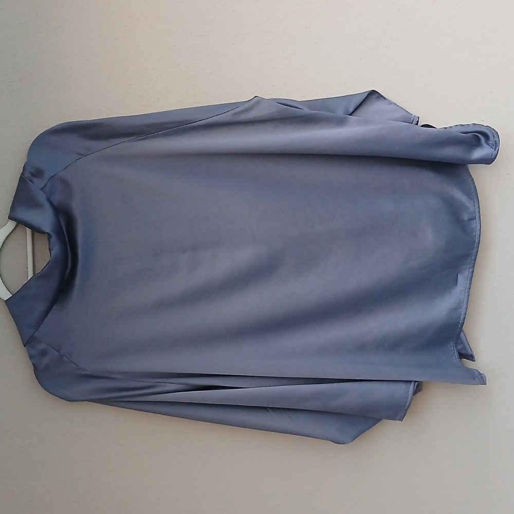 Planet by Lauren G Silk Cape Top One Size Blue Luxury Artsy - Picture 4 of 8